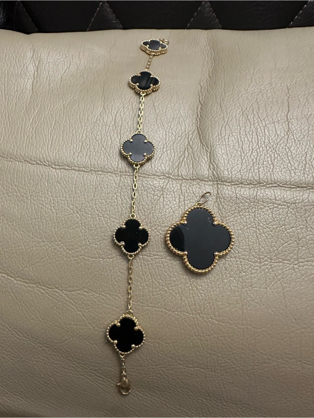 Gold & Black Clover Pendant and bracelet Charm Set